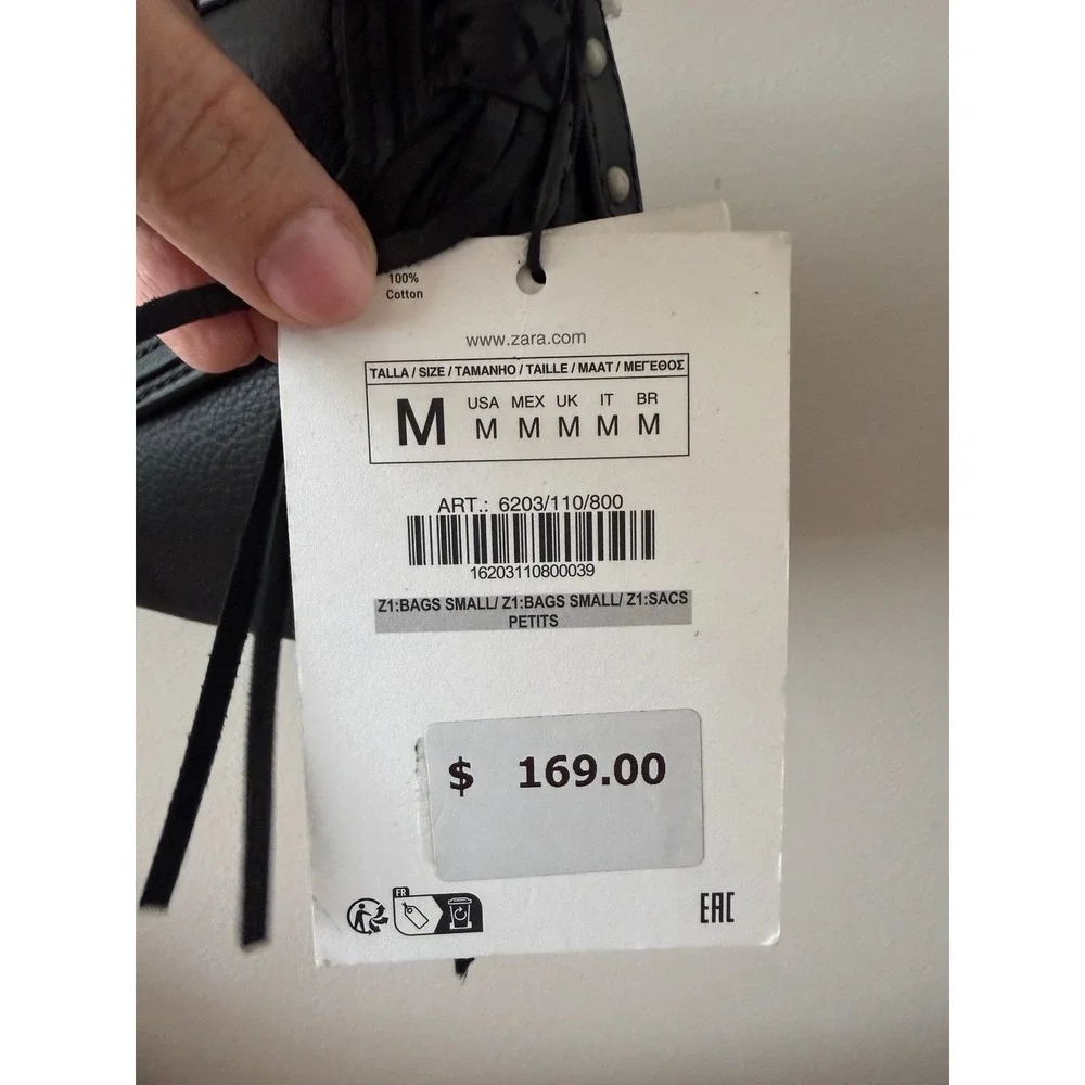 Zara Black Leather Shoulder Bag Women Y2K Minimalist Festival Studded Moto $169 - Picture 6 of 11